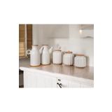Pembelia Life 6 Parça Bambu Standlı 2’li 1000 ml Yağdanlık Ve 3’lü Porselen Çay Şeker Tuz Kahve Kavanoz Seti