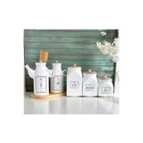 PEMBELİA LİFE 6 Parça Bambu Standlı 2’li Porselen 1000ML Yağdanlık ve 3’lu Çay Şeker Tuz Kavanoz Set