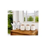Pembelia Life 6 Parça Bambu Standlı Papatya Porselen 2 li Yağdanlık Ve 3 lü Papatya Kavanoz Set