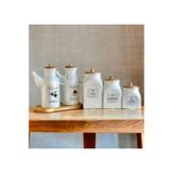 Pembelia Life 6 Parça Bambu Standlı Porselen 1000ml Yağdanlık Ve 3’lu Çay Şeker Türk Kahve Kavanoz Seti