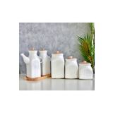 Pembelia Life 6 Parça Standlı Kare Porselen 1000ml Yağdanlık Ve 3'lu Çay Şeker Tuz Kavanoz Saklama Seti Çeyizlik