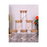 Pembelia Life 6’lı Kaşıklı Bambu Kapaklı Borosilikat Cam 250 ml Baharatlık Seti Baharatlık Takımı