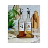 Pembelia Life Ahşap Standlı 2’li 750 ml Cam Damlatmaz Kapaklı Ayçiçek Yağı Zeytin Yağı Şişesi Yağdanlık Seti