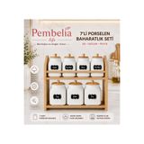 Pembelia Life Ahşap Standlı Etiketli 7’li Porselen Baharatlık Seti Baharatlık Takımı