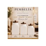 Pembelia Life Akasya Kapaklı 3’lü Porselen Çay Şeker Tuz Kahve Kavanız Seti Kavanoz Takımı
