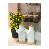 Pembelia Life Bambu Standlı 2adet Kare Porselen 1 Lt Yağdanlık&yağlık (3'LU YAĞLIK SET)
