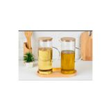 Pembelia Life Bambu Standlı 2’li Borosilikat Cam 1500 ml Büyük Boy Yağdanlık Yağlık Seti