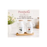 Pembelia Life Bambu Standlı Etiketli Çizgili 2’li Porselen 1000 ml Yağdanlık Seti Yağlık Takımı