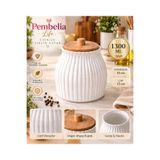 Pembelia Life Papatya Model Bambu Vakum Kapaklı Porselen Çay Şeker Tuz Kahve Kavanozu Saklama Kabı Tekli