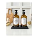 Pembelia Life Siyah Metal Standlı 2’li Amber Cam 500 ml Sıvısabun Bulaşık deterjan Seti Bulaşıklık Set