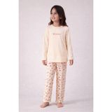 Pemilo Kız Çocuk 15507 Uzun Kol % 100 Pamuk Pijama Takımı - Bej - 7 - 8 Yaş