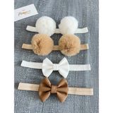 Pempem Bandana Kız Bebek 4lü Saç Bandı( Fiyonk Bandana, Ponpon Bandana) (0-2 Yaş) - Kahverengi - Ekru