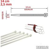 Pemsan 14CM x 2,5mm Plastik Cırt Kelepçe (Kablo Bağı) Saydam-Beyaz - 14cm X 2, 5mm