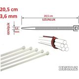 Pemsan 20CM x 3,6mm Plastik Cırt Kelepçe Beyaz Kablo Bağı - 20cm X 3, 6mm