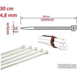 Pemsan 30CM x 4,8mm Plastik Cırt Kelepçe Beyaz Kablo Bağı - 30cm X 4, 8mm