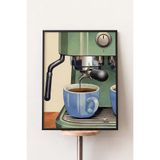 Pena Tablo Retro Espresso Makinesi Tablosu Siyah Çerçeveli - Vintage Kahve Makinesi Tablosu - Kafe Tabloları, Mutfak Tabloları