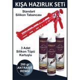 Pencere Kapı Silikonu. Sızdırmaz. Iç-Dış Mekan 280 gr 3 Adet - Tabanca Hediyeli - Antrasit