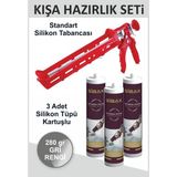 Pencere Kapı Silikonu. Sızdırmaz. Iç-Dış Mekan 280 gr 3 Adet - Tabanca Hediyeli - Gri