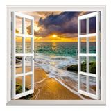 Pencere Poster Duvar Kağıdı Deniz Gün Batımı Yapışkanlı Sticker