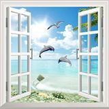 Pencere Poster Duvar Kağıdı Deniz Sahili Manzara Yapışkanlı Sticker