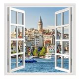 Pencere Poster Duvar Kağıdı Galata Kulesi Yapışkanlı Sticker
