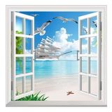 Pencere Poster Duvar Kağıdı Gemi Kuşlar Yapışkanlı Sticker