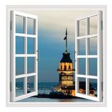 Pencere Poster Duvar Kağıdı Kız Kulesi Akşam Yapışkanlı Sticker