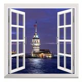 Pencere Poster Duvar Kağıdı Kız Kulesi Gece Yapışkanlı Sticker