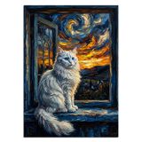 Pencerede Van Gogh Kedisi Dekoratif Kanvas - Mdf Ahşap Tablo