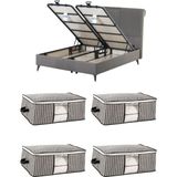 Pencereli Yatak Baza Altı Düzenleyici Hurç Tela Sağlam Fermuar Yapısı (4lü Paket) (64X45X22) - Siyah
