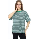 Pengai Yeşil Çizgili Bisiklet Yaka Kız Çocuk Kısa Kol T-Shirt 18382 - 9 - 10 Yaş