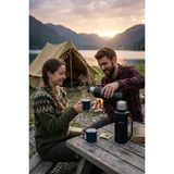 Penguen 1.5 Litre Çelik Avcı Termos Vakumlu Termos Kamp Piknik Çay Kahve Termosu SUS304 Bpa Free - Mat Siyah - 1,5 lt