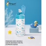 Penguen 500 ml Çocuk Su Matarası Paslanmaz Çelik Pipetli Sızdırmaz Kapaklı Renkli Tasarım