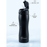 Penguen 750 ml Çelik Su Matarası Sporcu Matarası Çocuk Pipetli Çelik Suluk Sızdırmaz SUS304 Bpa Free - Siyah