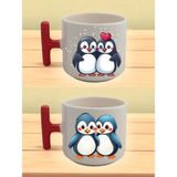 Penguen Baskılı Latte Bardağı - Kadına Hediye, Erkek Çocuğa Hediye - Bej