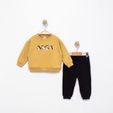 Penguen Desenli Erkek Bebek Sweatshirt ve Eşofman Alt Takımı - Hardal - 18 - 24 Ay