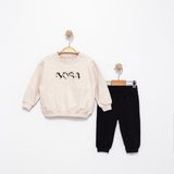 Penguen Desenli Erkek Bebek Sweatshirt ve Eşofman Alt Takımı - Karmelanj - 6 - 9 Ay