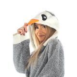 Penguen Nakışlı Kapşonlu Wellsoft Peluş Sabahlık Bornoz