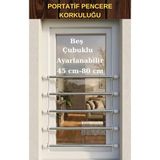 Pengüven 5 Çubuklu- Ayarlanabilir (Min 45-Max 80 Cm) Portatif Pencere Korkuluğu- Akıllı Bariyer, Çocuk Güvenlik Sistemleri, Beyaz, Yatay