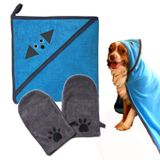Penny & Niko Çok Amaçlı Mikrofiber Evcil Hayvan Havlu ve Mitt seti - Kedi, Köpek Kurutma Havlusu/Kapüşonlu Bornoz ve Pençe Temizleme Eldiveni - 76,2 x 76,2 cm - Mavi Havlu/Gri Eldiven Seti