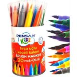 Pensan 20 Li Keçeli Kalem 1 Paket 20 Renk Fırça Uçlu Keçeli Kalem Kavanozlu Yıkanabilir 1 Paket - Renkli - Standart