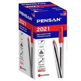 Pensan 2021 Şeffaf Üçgen Kırmızı 50'li Tükenmez Kalem