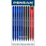 Pensan Büro 1.0 mm Tükenmez Kalem Seti 10 Adet - Çok Renkli