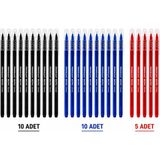 Pensan Büro 1.0 mm Tükenmez Kalem Seti – 10 Mavi 10 Siyah 5 Kırmızı - Çok Renkli