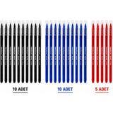 Pensan Büro 1.0 mm Tükenmez Kalem Seti – 10 Mavi 10 Siyah 5 Kırmızı
