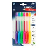 Pensan Jel Neon 1.0 mm Blisterli Karışık 6'lı Tükenmez Kalem