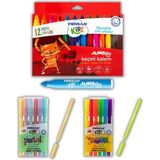Pensan Keçeli Kalem Seti 6 Neon - 6 Pastel ve 12 Renk Jumbo Keçeli Kalem Pensan Keçeli Kalem 1 Paket - Renkli