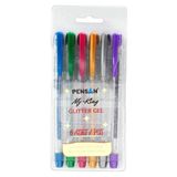 Pensan My King 6'lı Simli Jel Kalem Seti - Karışık Renkler, 0.5mm Uç, Mükemmel Yazma Kalitesi, Parlak Glitter Desen