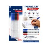 Pensan Triball 1.0 Mm Tükenmez Kalem 4’Lü Set Mavi Siyah Kırmızı Renkli Okul Ofis Yazı Kalemi