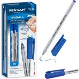 Pensan Triball Mavi Tükenmez Kalem 12'li Kutu 1.0 mm Renkli Yazım İçin Güvenli Kapak